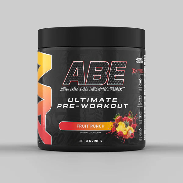 Tub of ABE Ultimate Pre-Workout from Applied Nutrition in the flavour Fruit Punch