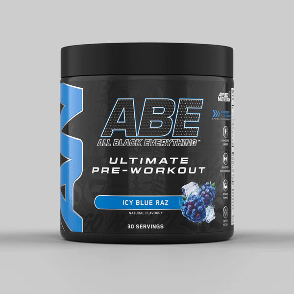 Tub of ABE Ultimate Pre-Workout from Applied Nutrition in the flavour Icy Blue Raz