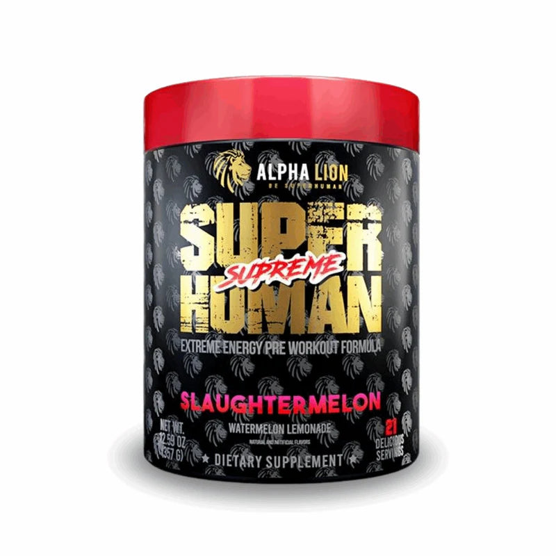 Tub Of Super Human Pre Workout From Alpha Lion in the Flavour Slaughtermelon