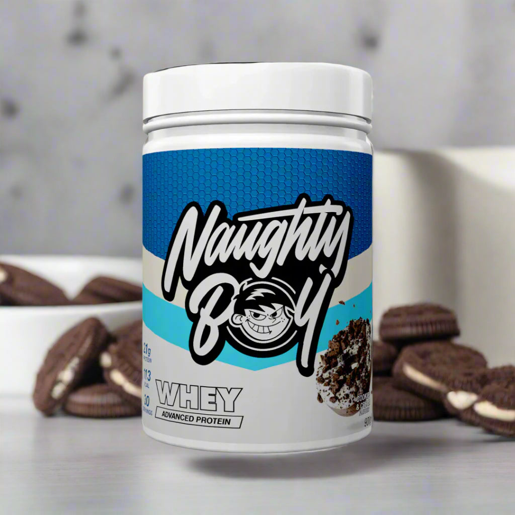 Tub of  Advanced Protein Whey from Naughty Boy in the flavour Cookies And Creme