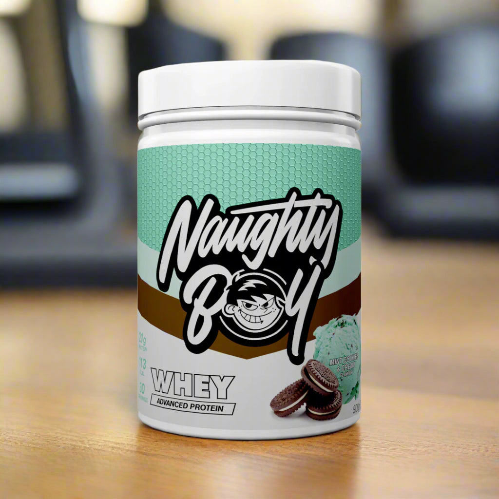 Tub of  Advanced Protein Whey from Naughty Boy in the flavour Mint Cookies and Creme