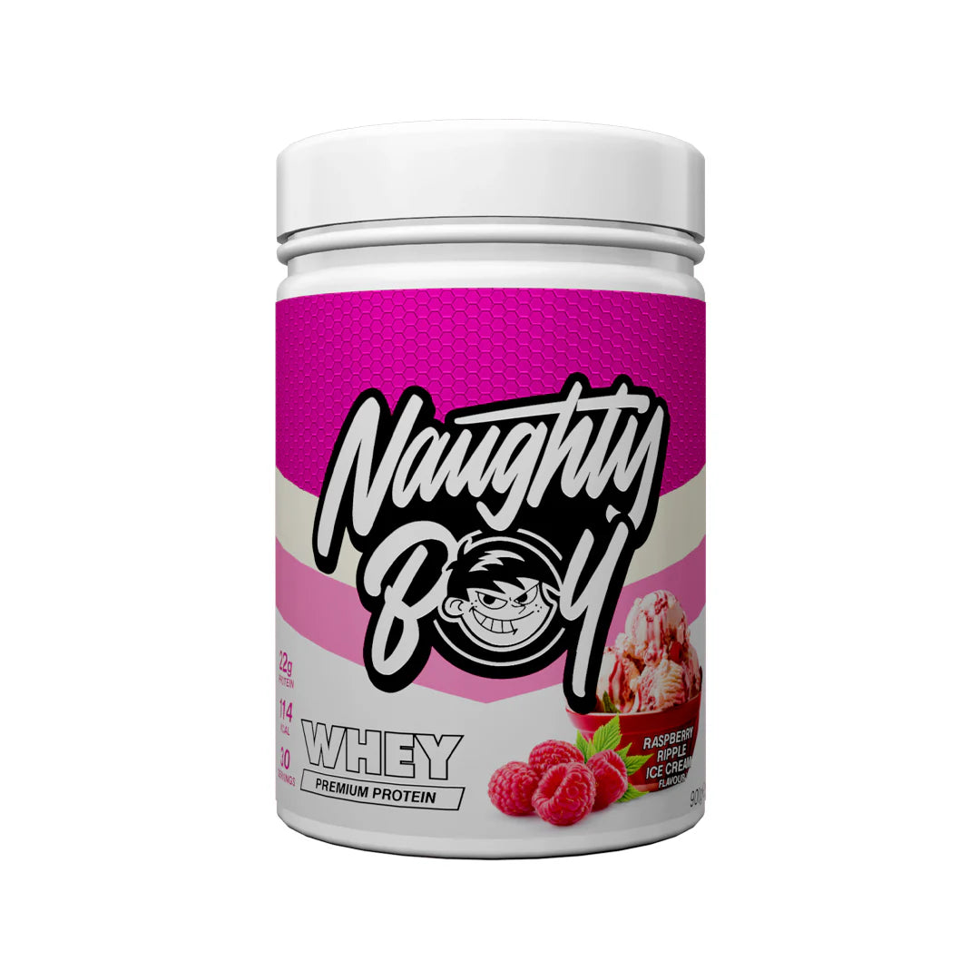 Tub of  Advanced Protein Whey from Naughty Boy in the flavour Raspberry Ripple Ice Cream