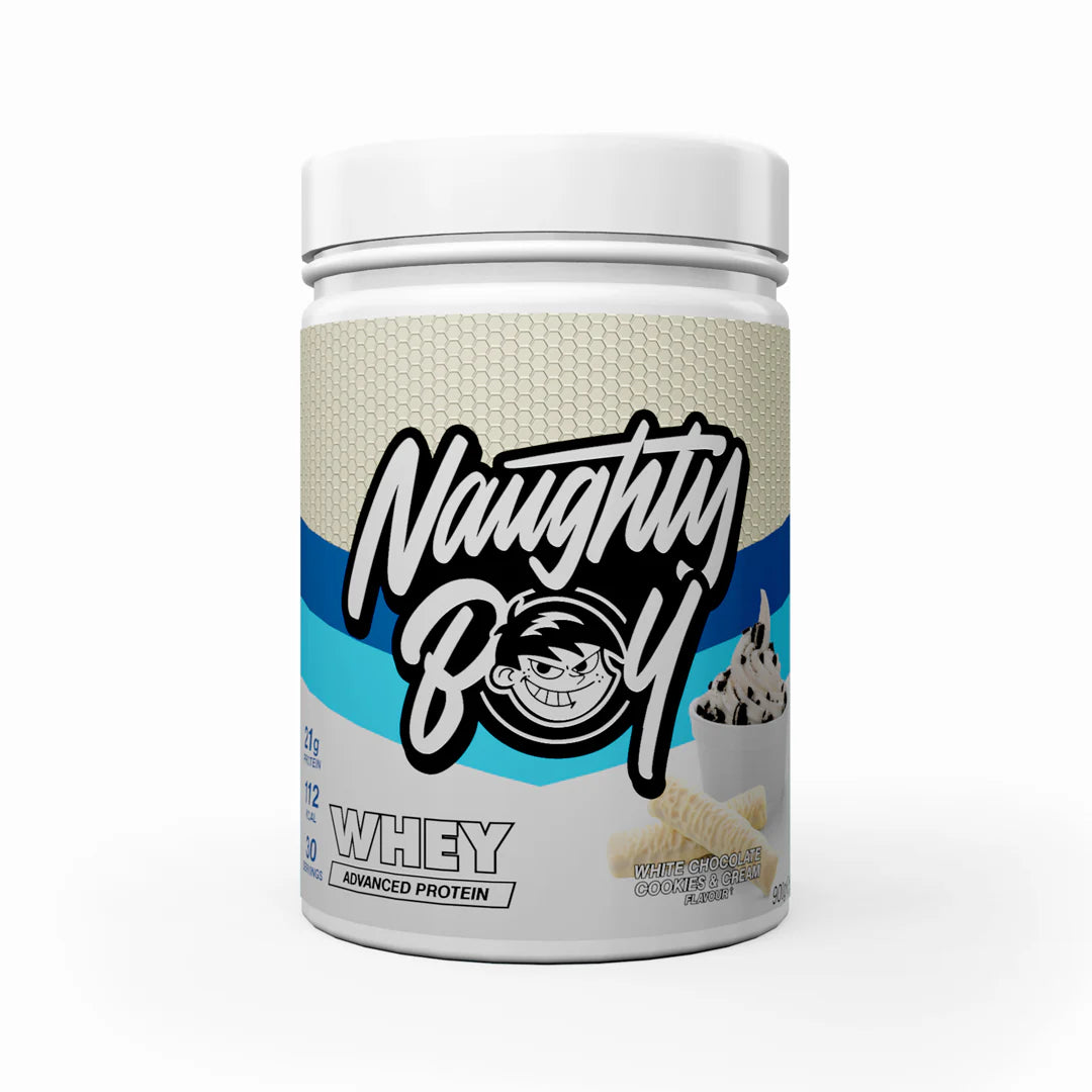 Tub of  Advanced Protein Whey from Naughty Boy in the flavour White Chocolate Cookies And Cream