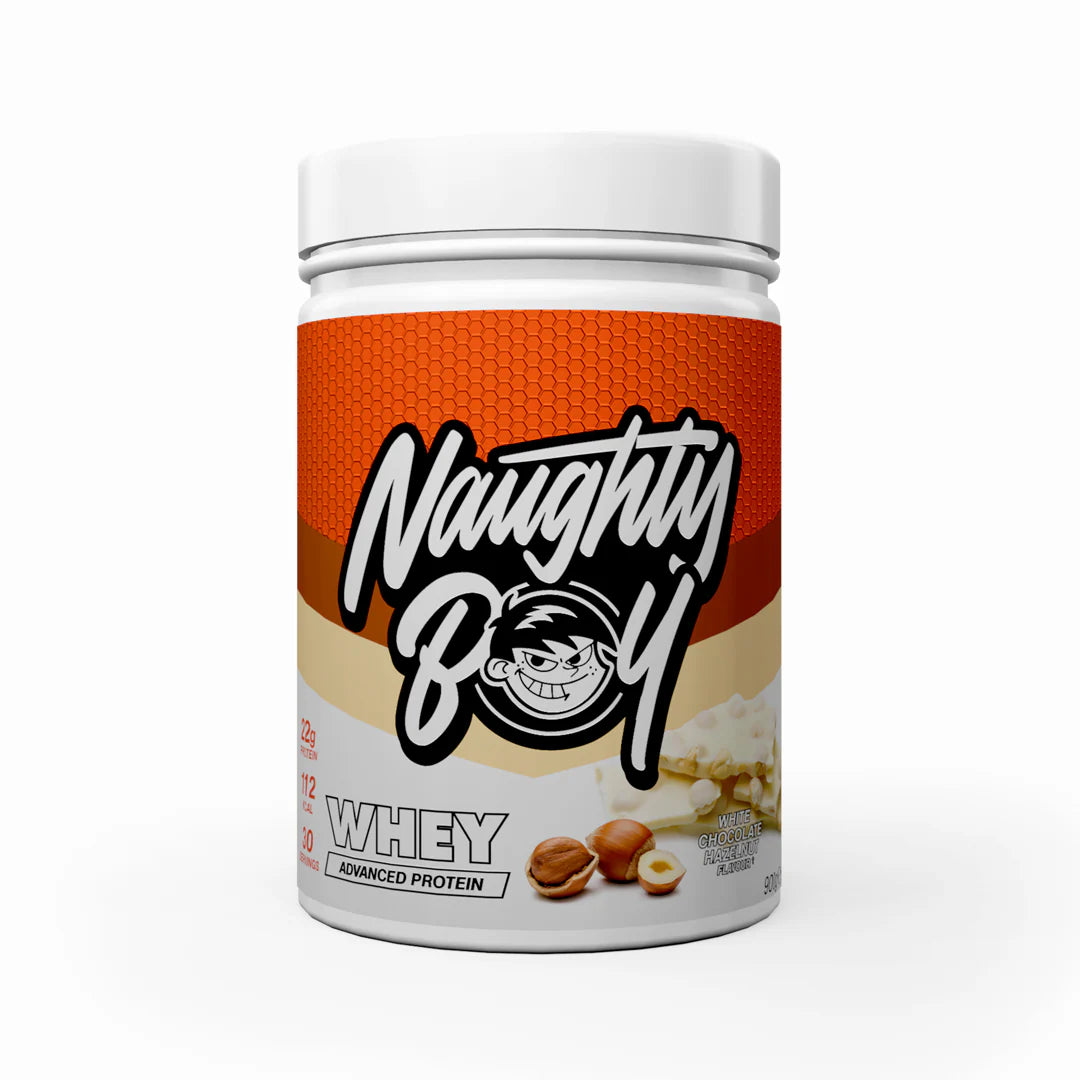 Tub of  Advanced Protein Whey from Naughty Boy in the flavour White Chocolate Hazelnut